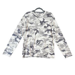 The Nike Tee Men's Large Gray Camo Long Sleeve Athletic Cut Dri Fit Sports